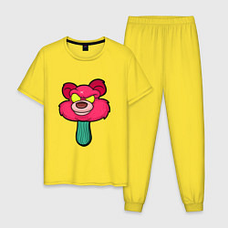 Пижама хлопковая мужская Розовый медведь, цвет: желтый