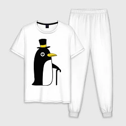 Пижама хлопковая мужская Пингвин в шляпе, цвет: белый