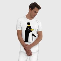 Пижама хлопковая мужская Пингвин в шляпе, цвет: белый — фото 2