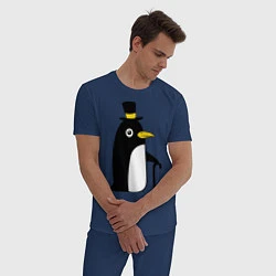 Пижама хлопковая мужская Пингвин в шляпе, цвет: тёмно-синий — фото 2