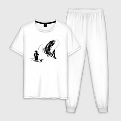 Пижама хлопковая мужская Рыбак и рыбка, цвет: белый