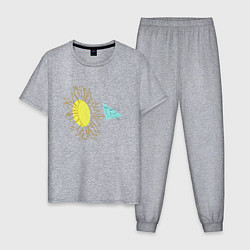 Пижама хлопковая мужская Лето,цветок и птица Арт-лайн, цвет: меланж