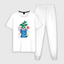 Пижама хлопковая мужская Абстрактный натюрморт - заяц, цвет: белый
