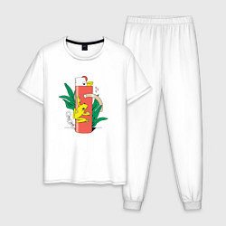Пижама хлопковая мужская Лягушка и зажигалка абстракция, цвет: белый