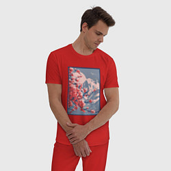 Пижама хлопковая мужская Цветение Сакуры на фоне Фудзи, цвет: красный — фото 2
