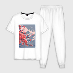 Пижама хлопковая мужская Цветение Сакуры на фоне Фудзи, цвет: белый