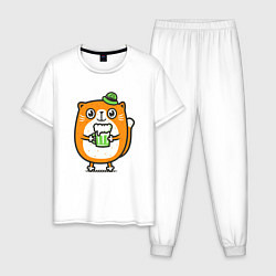 Пижама хлопковая мужская Irish cat, цвет: белый