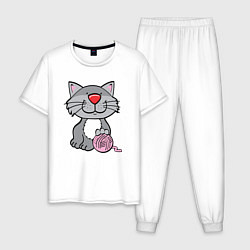 Пижама хлопковая мужская Smiling Cat, цвет: белый
