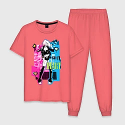 Пижама хлопковая мужская Харли Квинн Неоновые цвета, цвет: коралловый