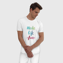 Пижама хлопковая мужская Make life fun, цвет: белый — фото 2