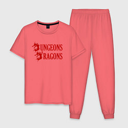 Пижама хлопковая мужская Dungeons and Dragons Драконы, цвет: коралловый
