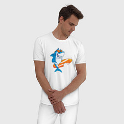 Пижама хлопковая мужская Акула серфер, цвет: белый — фото 2