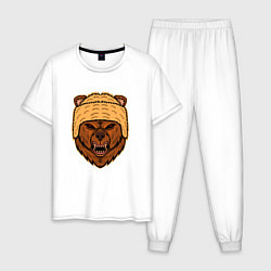 Пижама хлопковая мужская Грозный медведь, цвет: белый