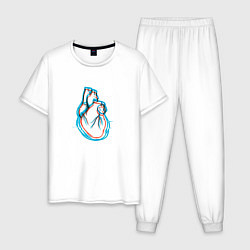 Пижама хлопковая мужская 3D эффект Биение сердца, цвет: белый