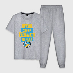 Пижама хлопковая мужская Еда, сон, волейбол, цвет: меланж