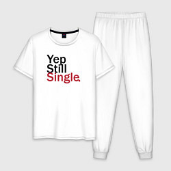 Пижама хлопковая мужская Yep, Still & Single, цвет: белый