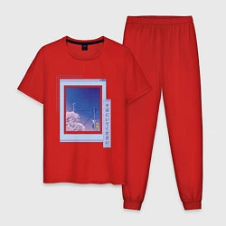 Пижама хлопковая мужская Vaporwave Аниме Пейзаж, цвет: красный
