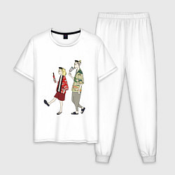 Пижама хлопковая мужская МИККИ И ДРАКЕН ДВА ДРУГА, цвет: белый