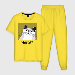 Пижама хлопковая мужская Кот Чего?, цвет: желтый