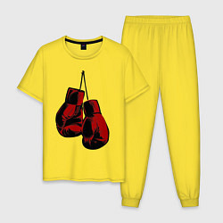 Пижама хлопковая мужская Боксерские перчатки, цвет: желтый