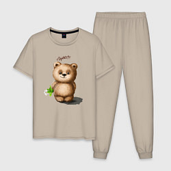 Пижама хлопковая мужская Медведь, цвет: миндальный