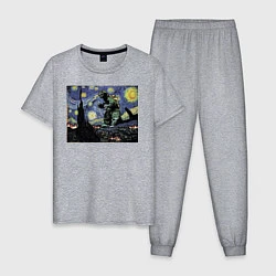 Пижама хлопковая мужская Годзилла Ван Гога, цвет: меланж