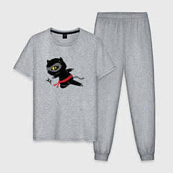 Пижама хлопковая мужская Ниндзя-Кот, цвет: меланж