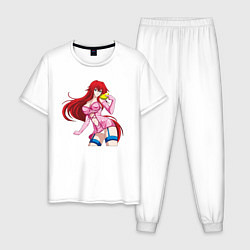 Пижама хлопковая мужская Девушка красные волосы 18, цвет: белый