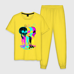Пижама хлопковая мужская 4 ЧЕРЕПА SKULLS NEON, цвет: желтый