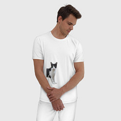 Пижама хлопковая мужская Смотрящая кошка, цвет: белый — фото 2