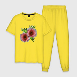Пижама хлопковая мужская Пиксельный узор Маки, цвет: желтый