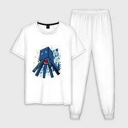 Пижама хлопковая мужская Спрут кальмар, осьминог, цвет: белый