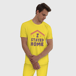 Пижама хлопковая мужская Я сижу дома, цвет: желтый — фото 2