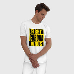Пижама хлопковая мужская Fight Corona Virus, цвет: белый — фото 2