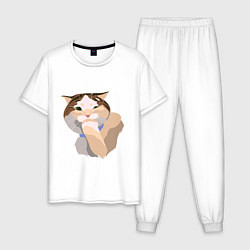Пижама хлопковая мужская Подмигивающий котик, цвет: белый
