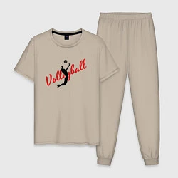 Пижама хлопковая мужская Volleyball Game, цвет: миндальный