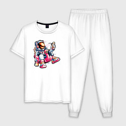 Пижама хлопковая мужская Космонавт на реклаксе, цвет: белый