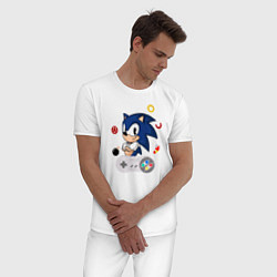 Пижама хлопковая мужская Соник с джостиком, цвет: белый — фото 2