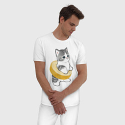 Пижама хлопковая мужская Котёнок в бублике, цвет: белый — фото 2