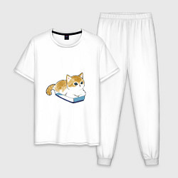 Пижама хлопковая мужская Котёнок отдыхает, цвет: белый