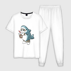 Пижама хлопковая мужская Котоакула, цвет: белый