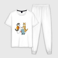 Пижама хлопковая мужская Котики отправляются в отпуск, цвет: белый