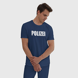 Пижама хлопковая мужская POLIZEI Полиция Надпись Белая, цвет: тёмно-синий — фото 2