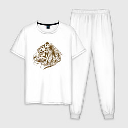 Пижама хлопковая мужская Retro Tiger, цвет: белый