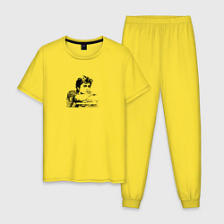 Пижама хлопковая мужская Тимоти Шаламе портрет контур, цвет: желтый