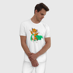 Пижама хлопковая мужская Тигр Супергерой, цвет: белый — фото 2