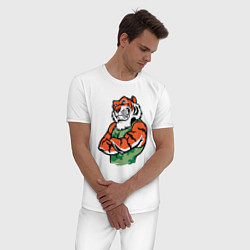 Пижама хлопковая мужская Boss Tiger, цвет: белый — фото 2