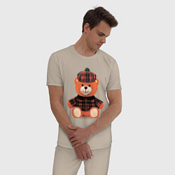 Пижама хлопковая мужская Медвежонок шотландец, цвет: миндальный — фото 2