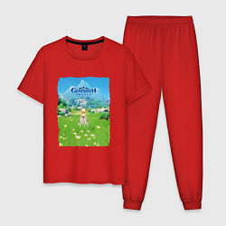 Пижама хлопковая мужская Genshin Impact Геншин Импакт Poster, цвет: красный