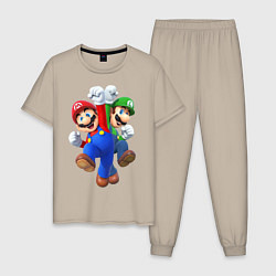 Пижама хлопковая мужская Mario Bros, цвет: миндальный